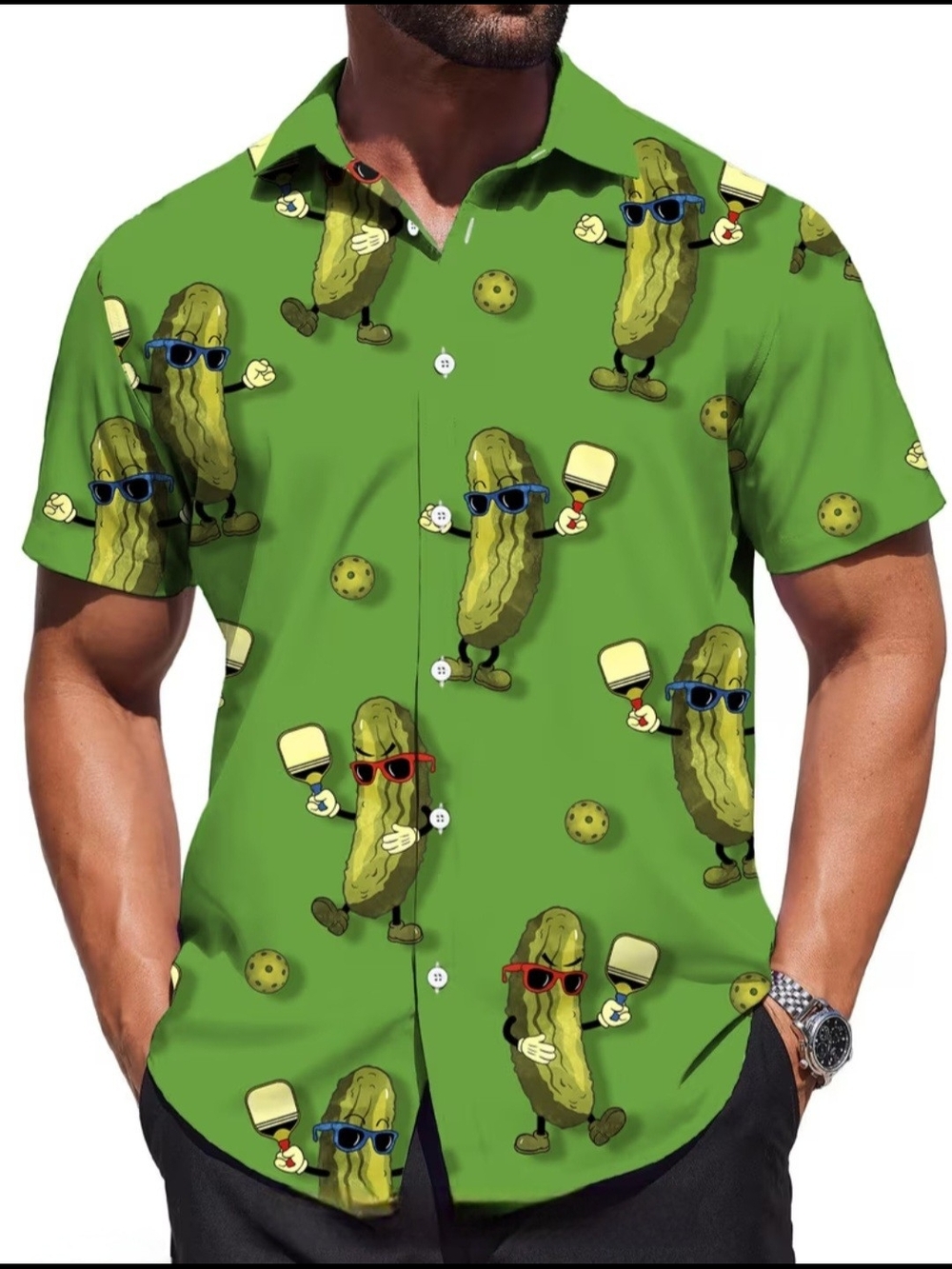 Green Pickle Print Short-Sleeve Men’s Shirt